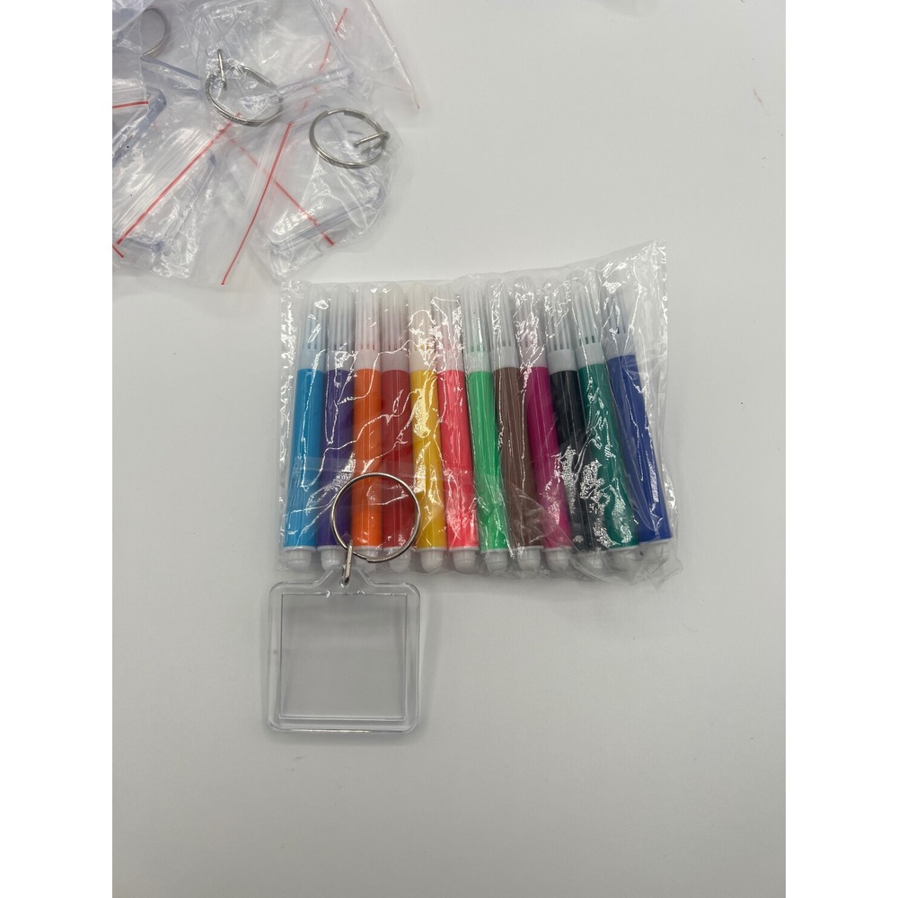46 Pack Clear Acrylic Photo Frame Keychains with 12 Multicolored Markers Set DIY